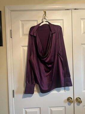 Women's Draped Satin Blouse - Purple